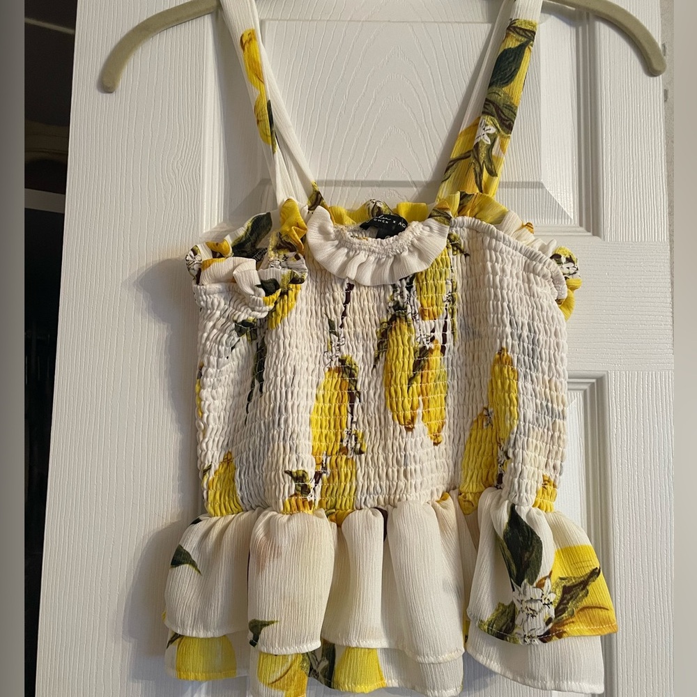Aqua Yellow and White Floral Tank Top